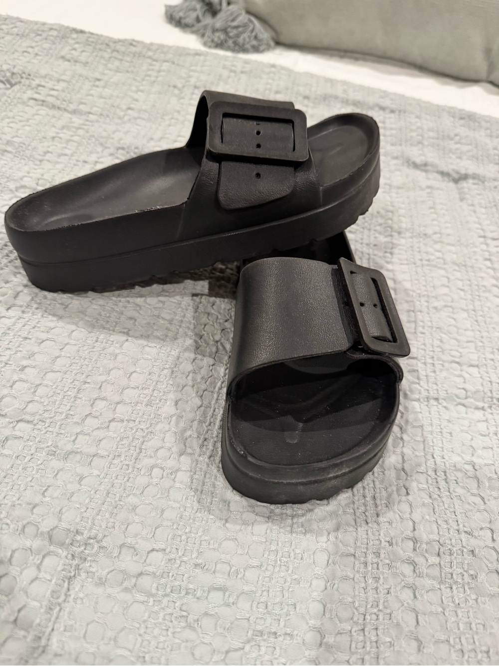 Amazon Black Women's Slide Sandals with Buckle Strap